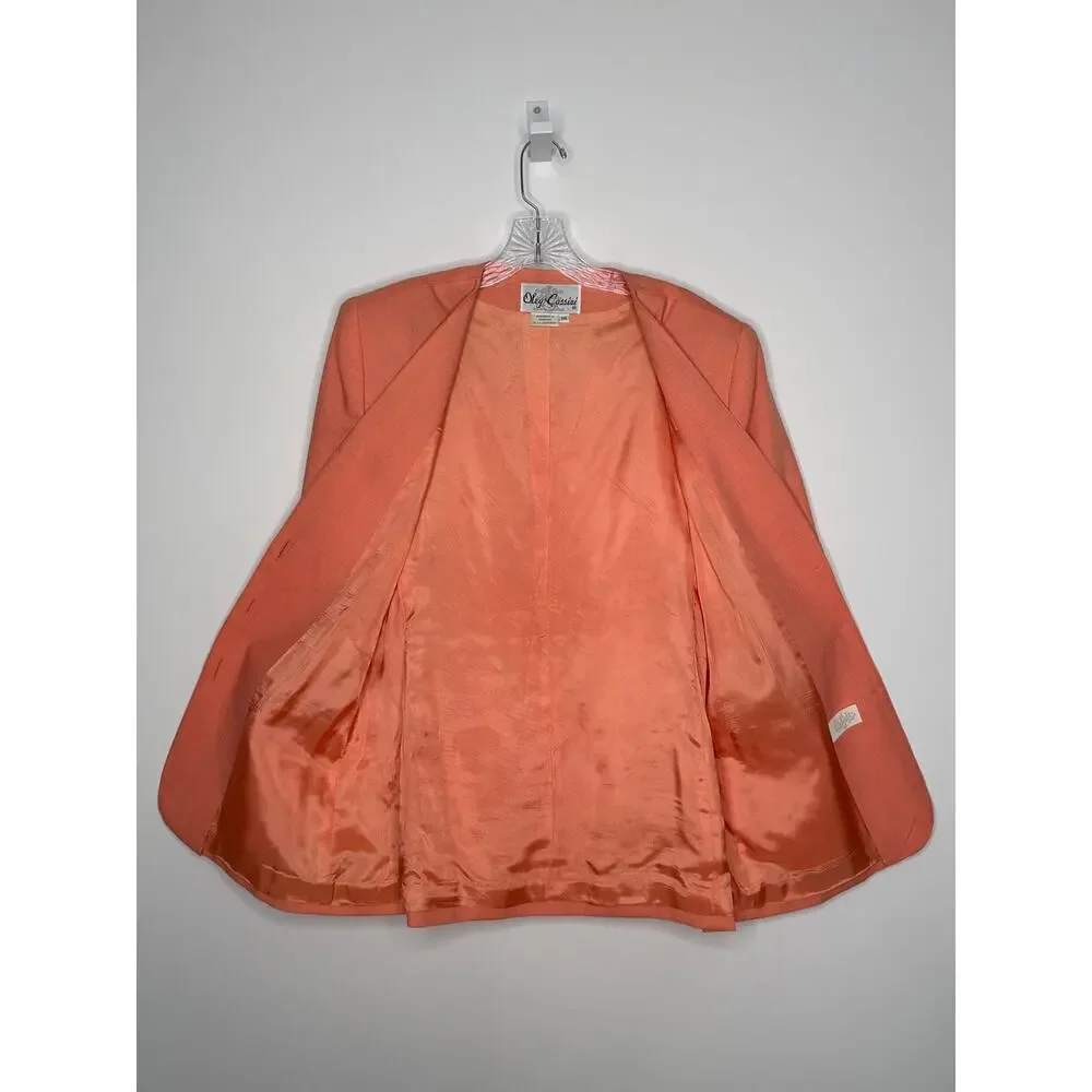 1980s Oleg Cassini peach two piece skirt suit size 10